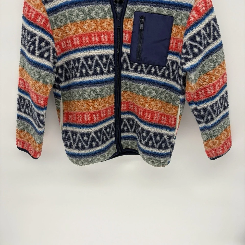 Old Navy Aztec Print Fuzzy Fleece Jacket Geometric Pattern Kids Large 10-12
